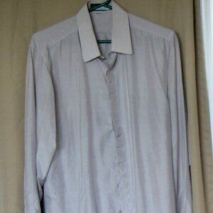 Bocci Shirt Mens Large Silk Casual Button Up Long Sleeve,beige